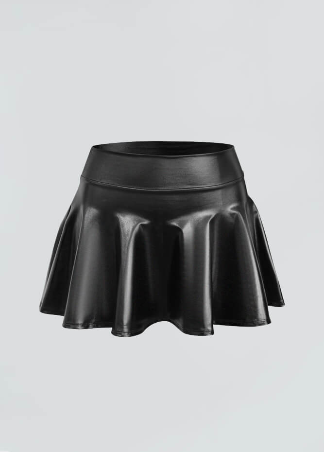 Spanx Women's Black Faux Leather Skater Skirt - S
