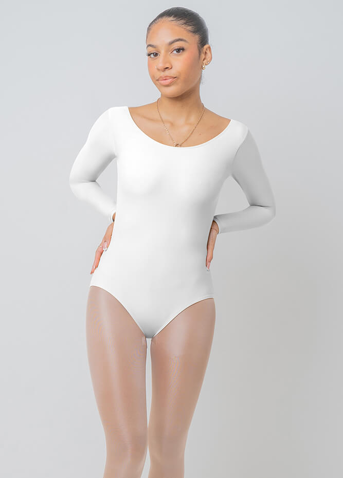 Long Sleeve Scoop Neck Bodysuit in White