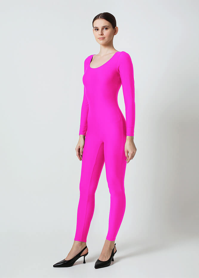 Pink Ladies Long Sleeve Scoop Neck Unitard