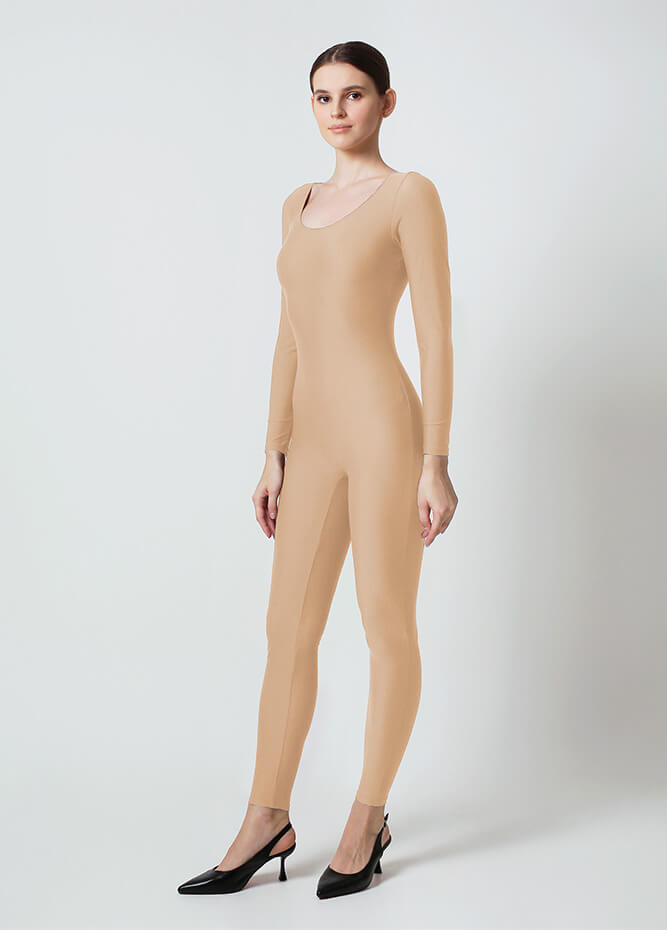 Nude Ladies Long Sleeve Scoop Neck Unitard