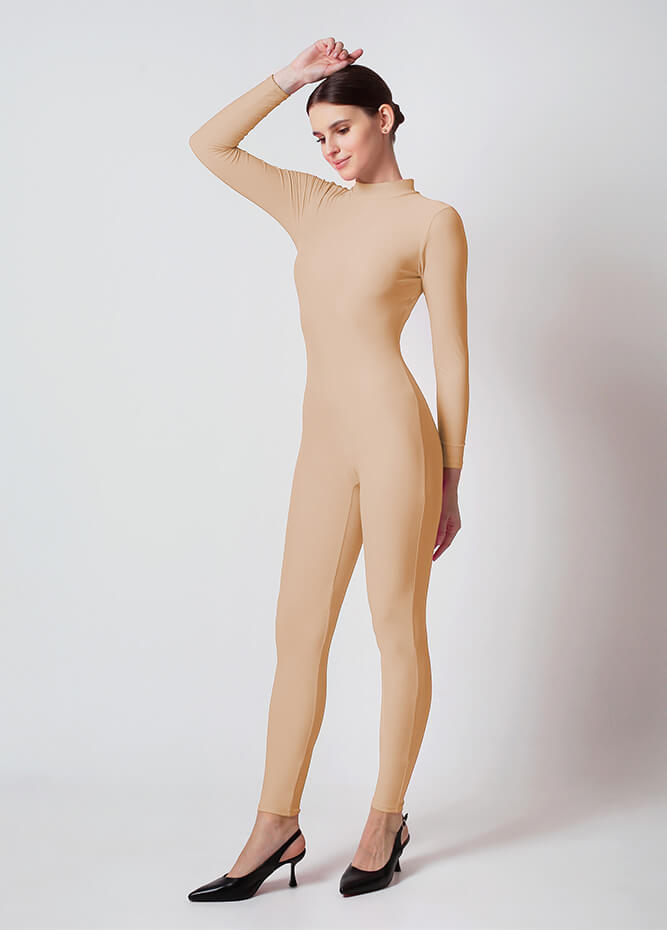 Ladies Nude Turtleneck Long Sleeve Unitard