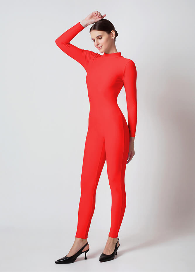 Ladies Red Turtleneck Long Sleeve Unitard