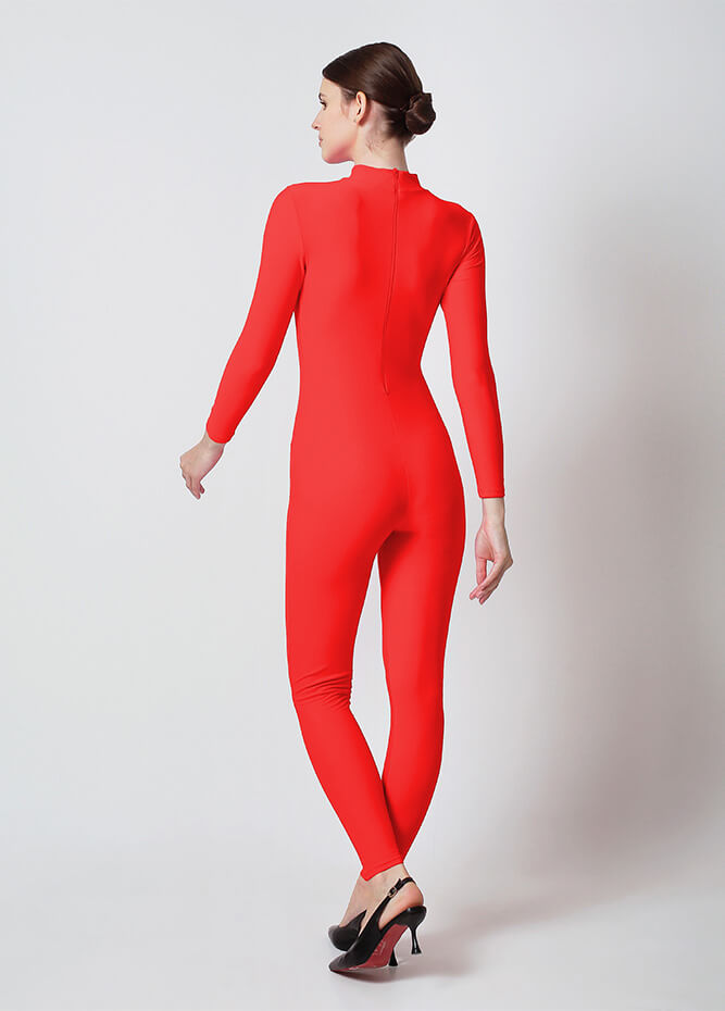 Ladies Red Turtleneck Long Sleeve Unitard