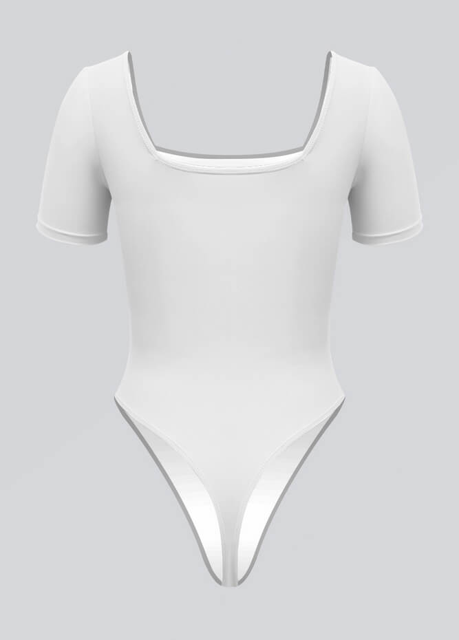 Womens Short Sleeve Square Neck Thong Bodysuit