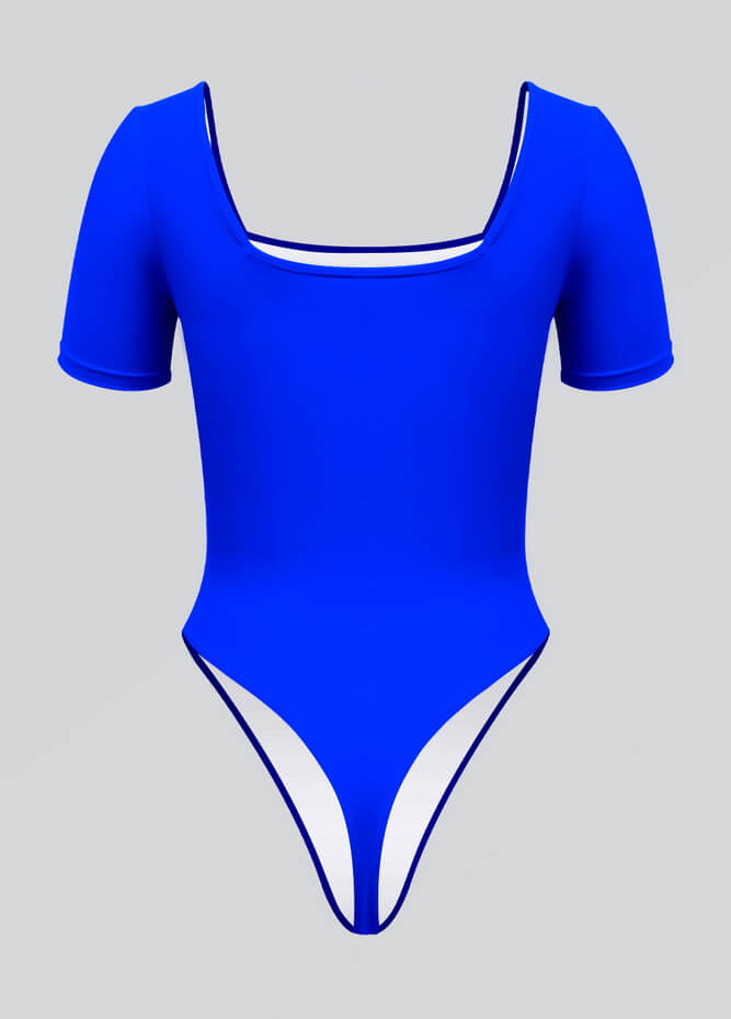 Womens Short Sleeve Square Neck Thong Bodysuit