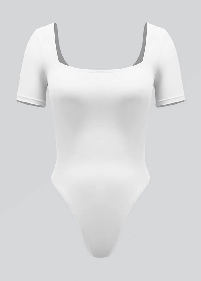 Womens Short Sleeve Square Neck Thong Bodysuit