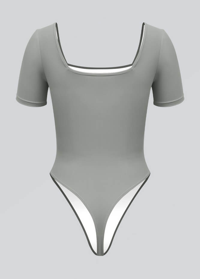 Womens Short Sleeve Square Neck Thong Bodysuit