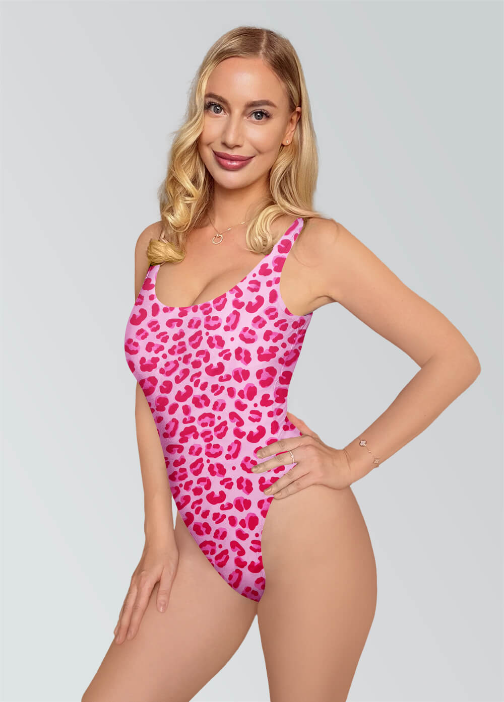 Romantic Pink Leopard Print Spandex Bodysuit