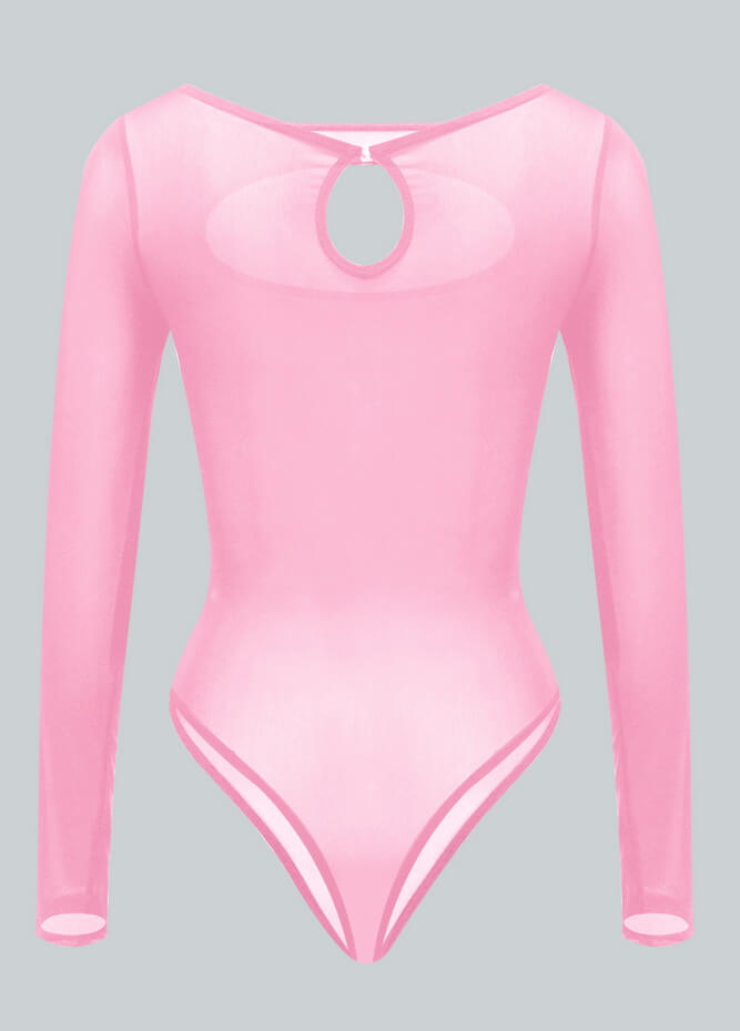 Long Sleeve Sheer Mesh Bodysuit With Keyhole Cutout