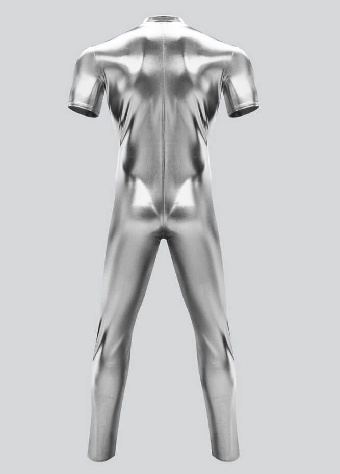 Mens Short Sleeve Futuristic Shiny Metallic Unitard