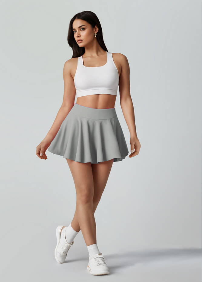 Versatile Stretchy Flared Tennis Skirt Built-in Shorts With Pockets