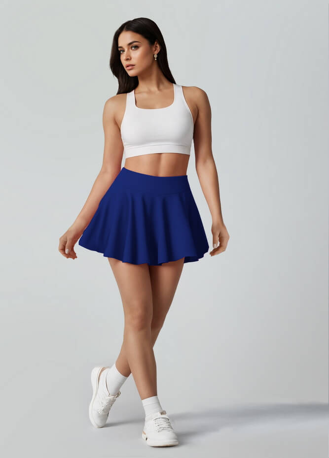 Versatile Stretchy Flared Tennis Skirt Built-in Shorts With Pockets