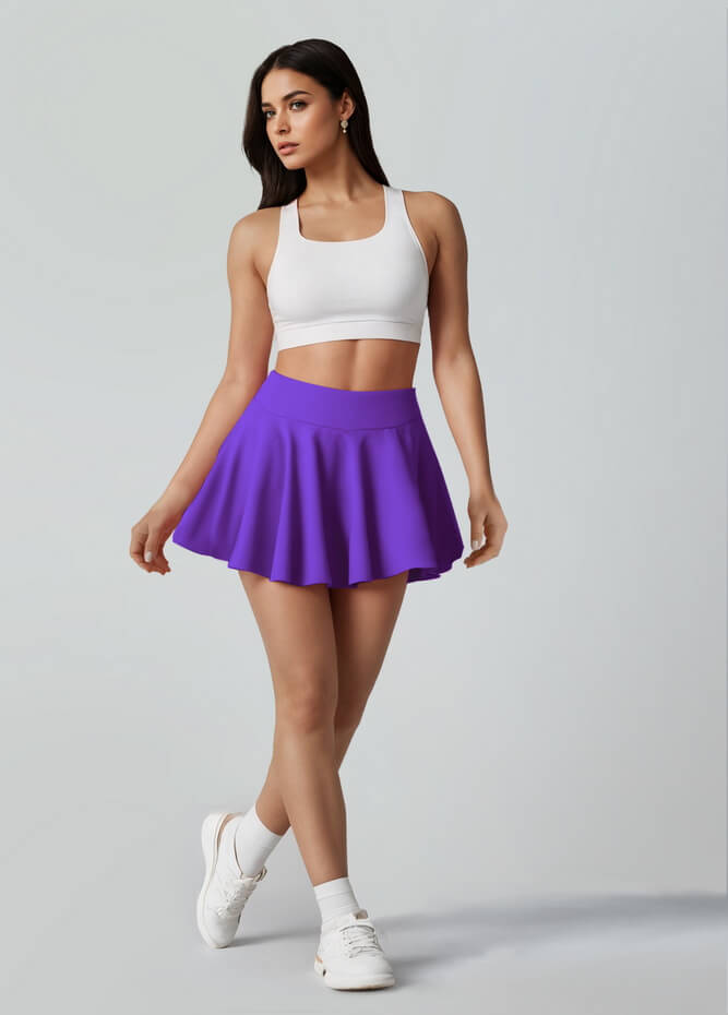 Versatile Stretchy Flared Tennis Skirt Built-in Shorts With Pockets