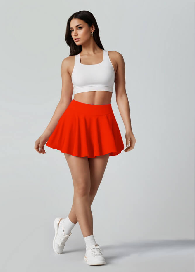 Versatile Stretchy Flared Tennis Skirt Built-in Shorts With Pockets