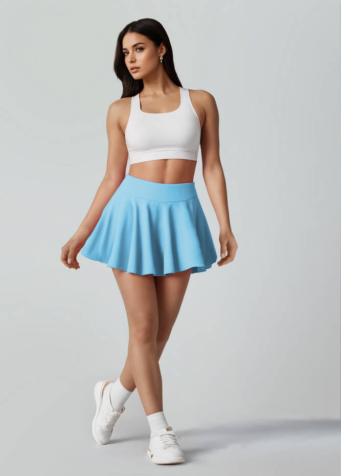 Versatile Stretchy Flared Tennis Skirt Built-in Shorts With Pockets