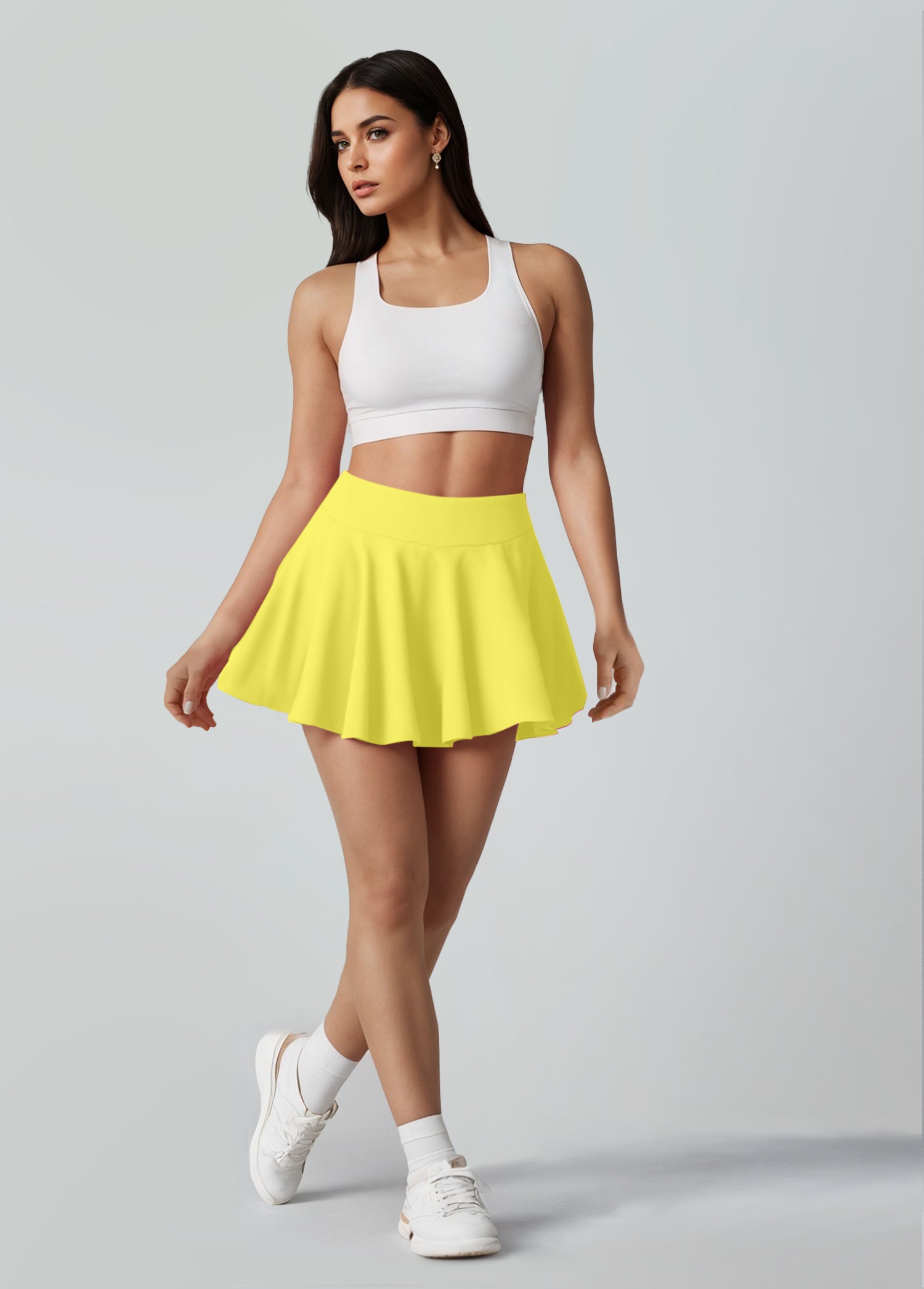 Versatile Stretchy Flared Tennis Skirt Built-in Shorts With Pockets