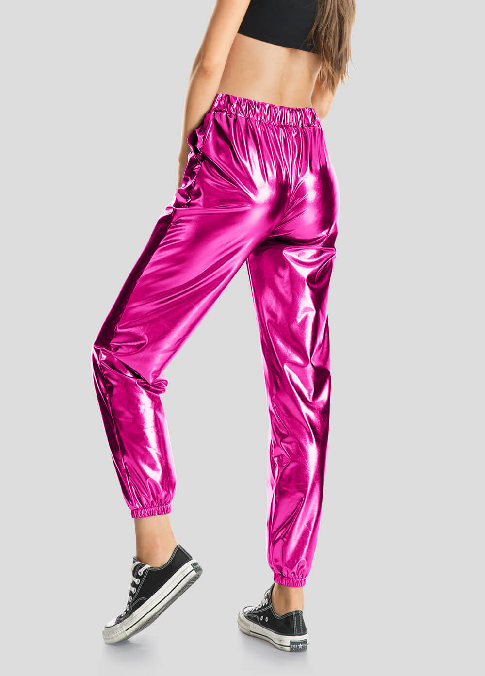 High Waisted Shiny Metallic Jogger Pants