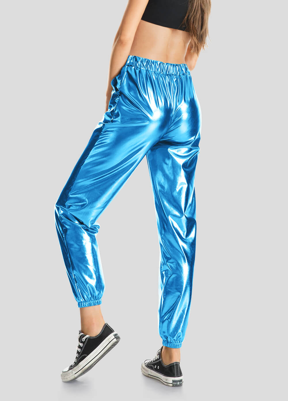 High Waisted Shiny Metallic Jogger Pants