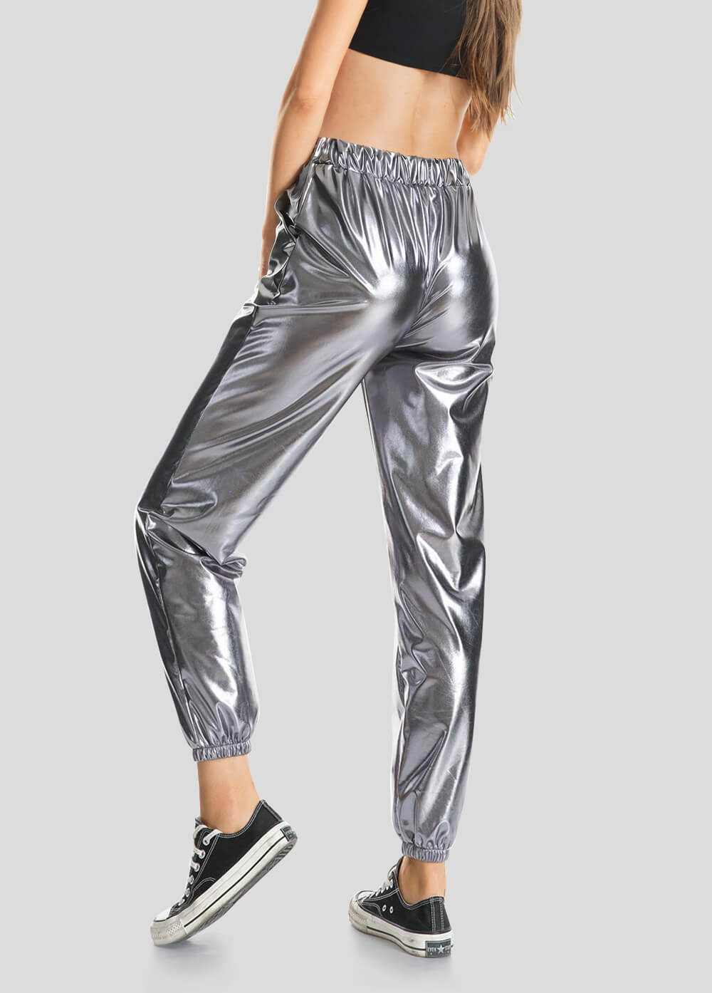 High Waisted Shiny Metallic Jogger Pants