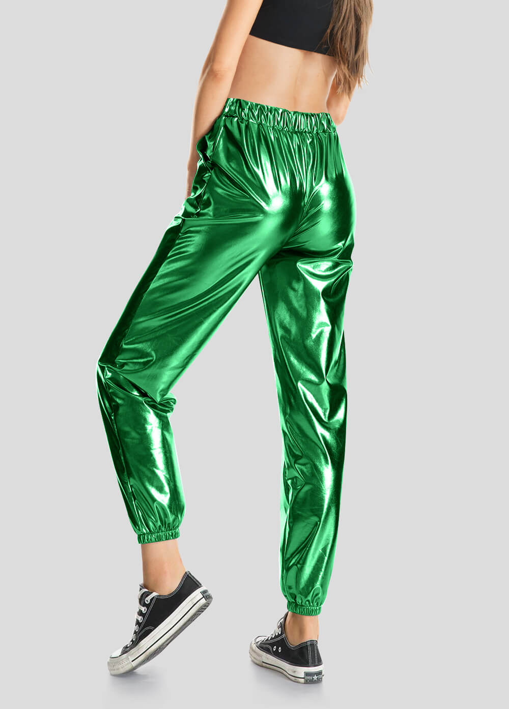 High Waisted Shiny Metallic Jogger Pants