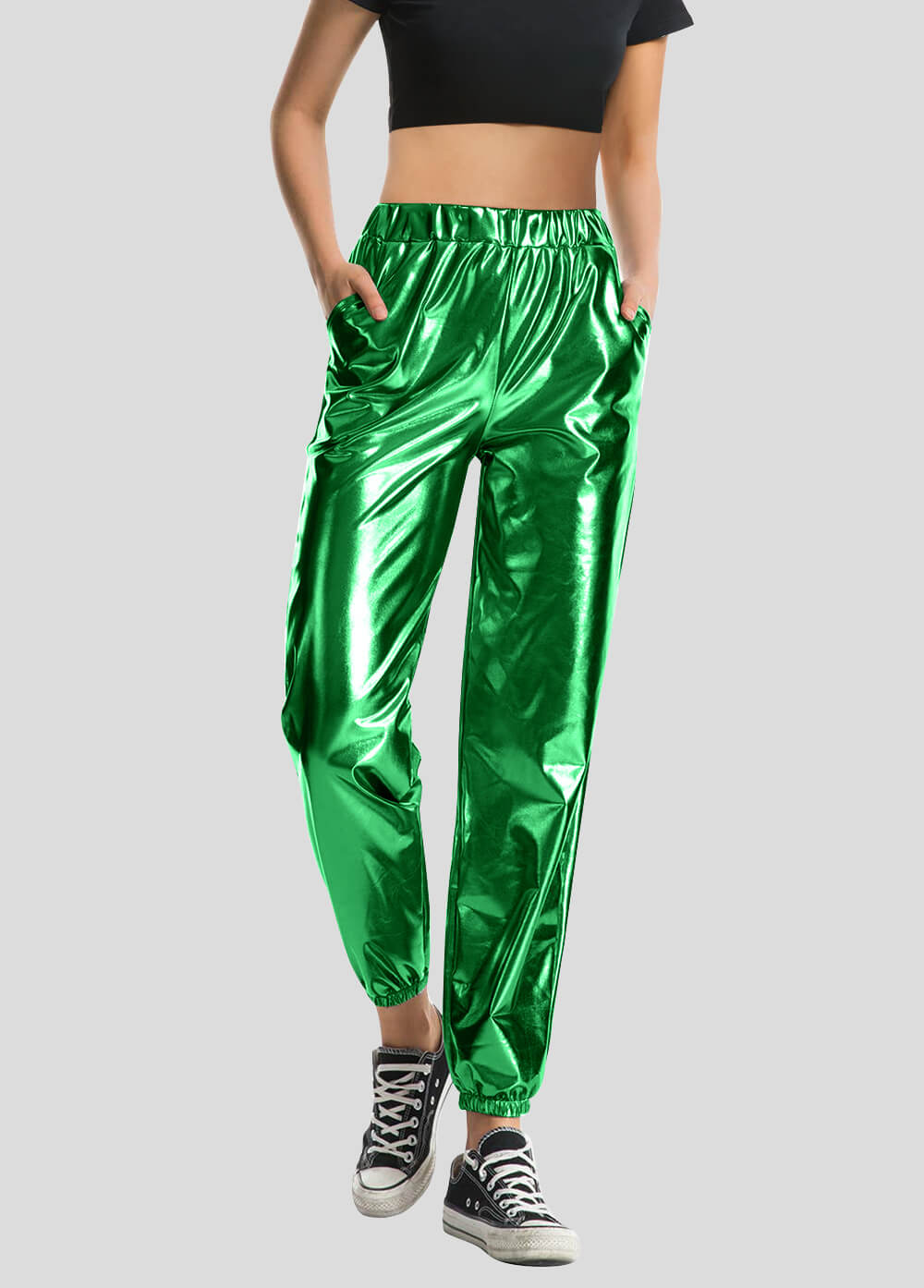 High Waisted Shiny Metallic Jogger Pants