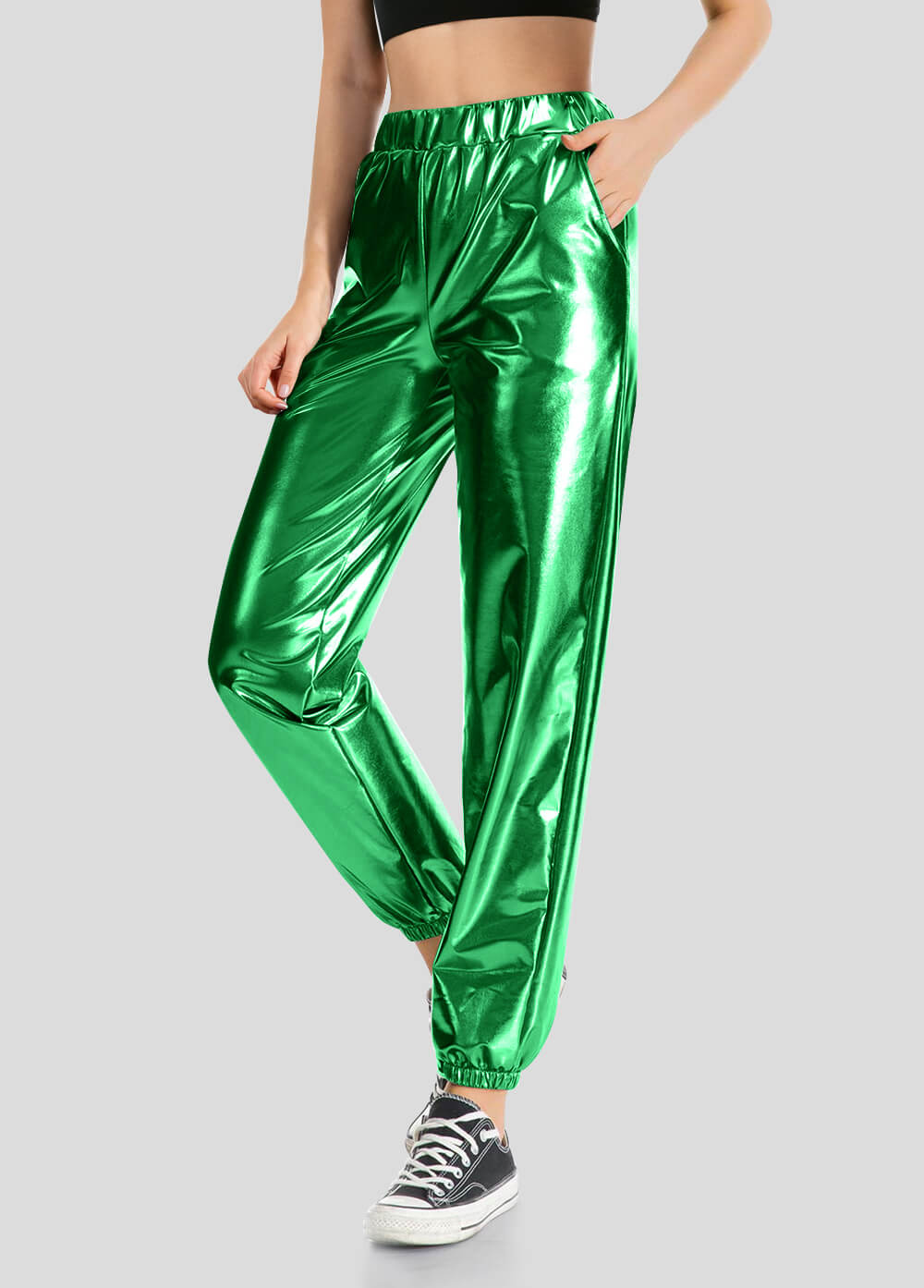 High Waisted Shiny Metallic Jogger Pants