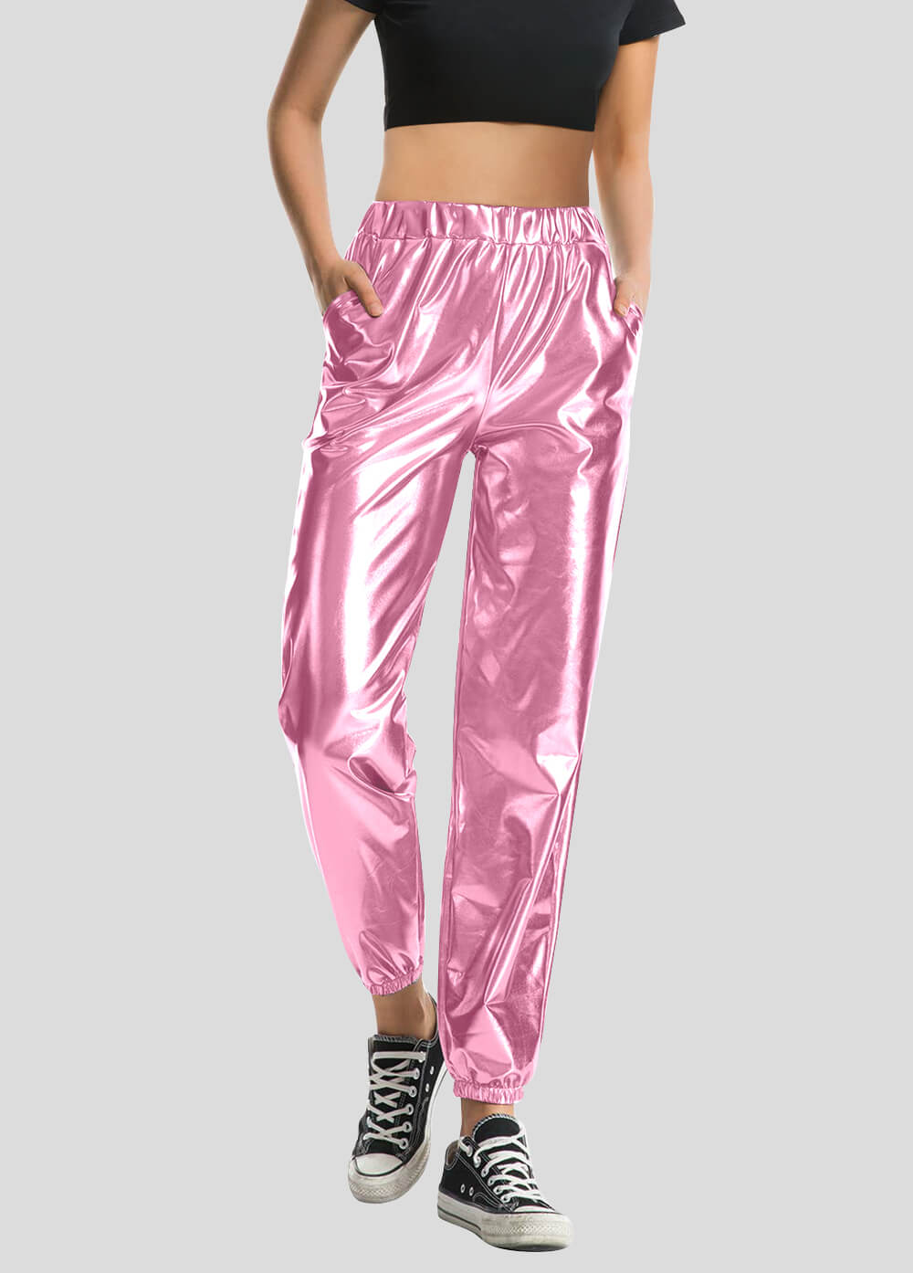 High Waisted Shiny Metallic Jogger Pants