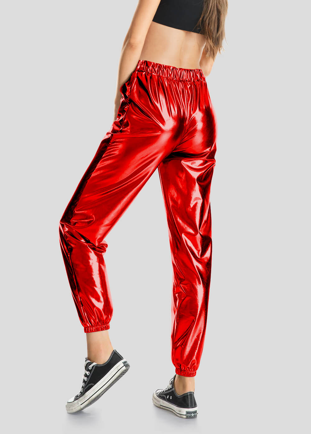 High Waisted Shiny Metallic Jogger Pants