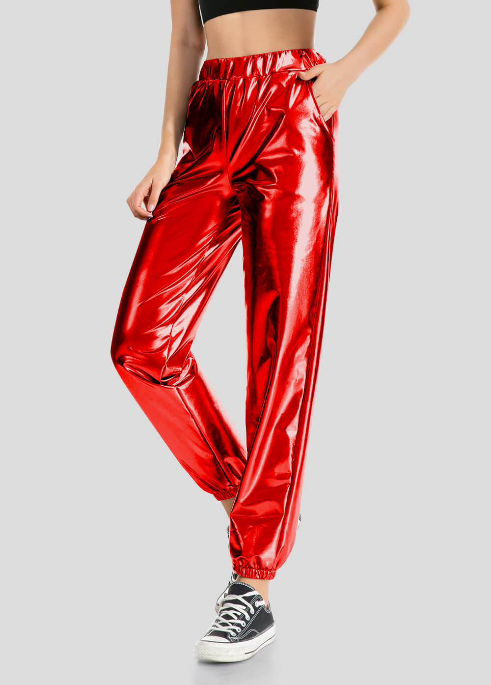 High Waisted Shiny Metallic Jogger Pants