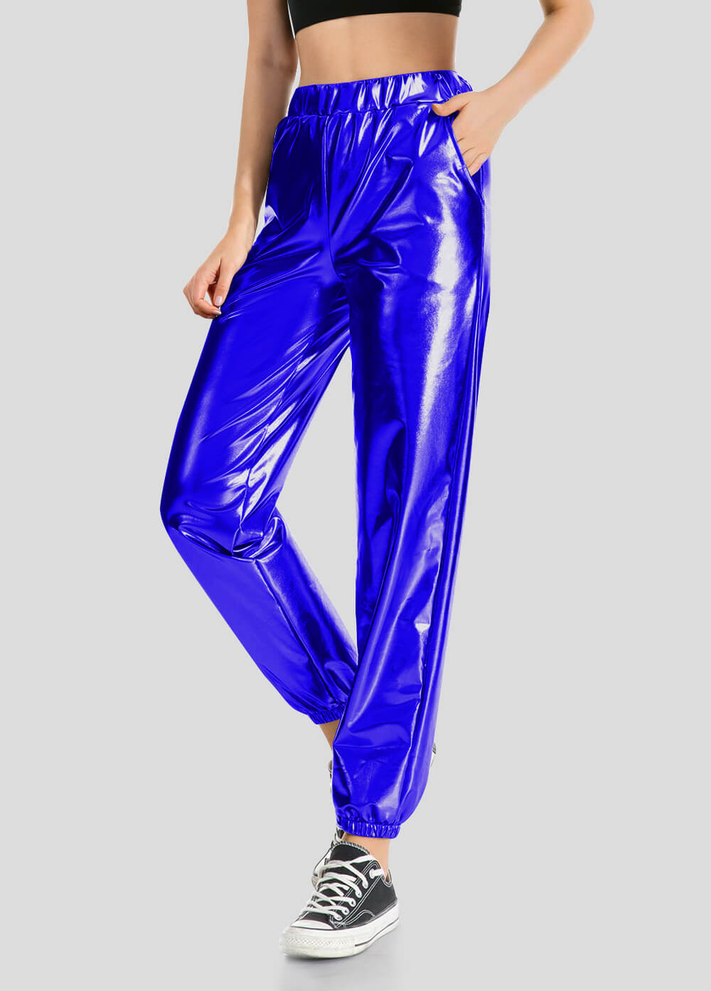 High Waisted Shiny Metallic Jogger Pants