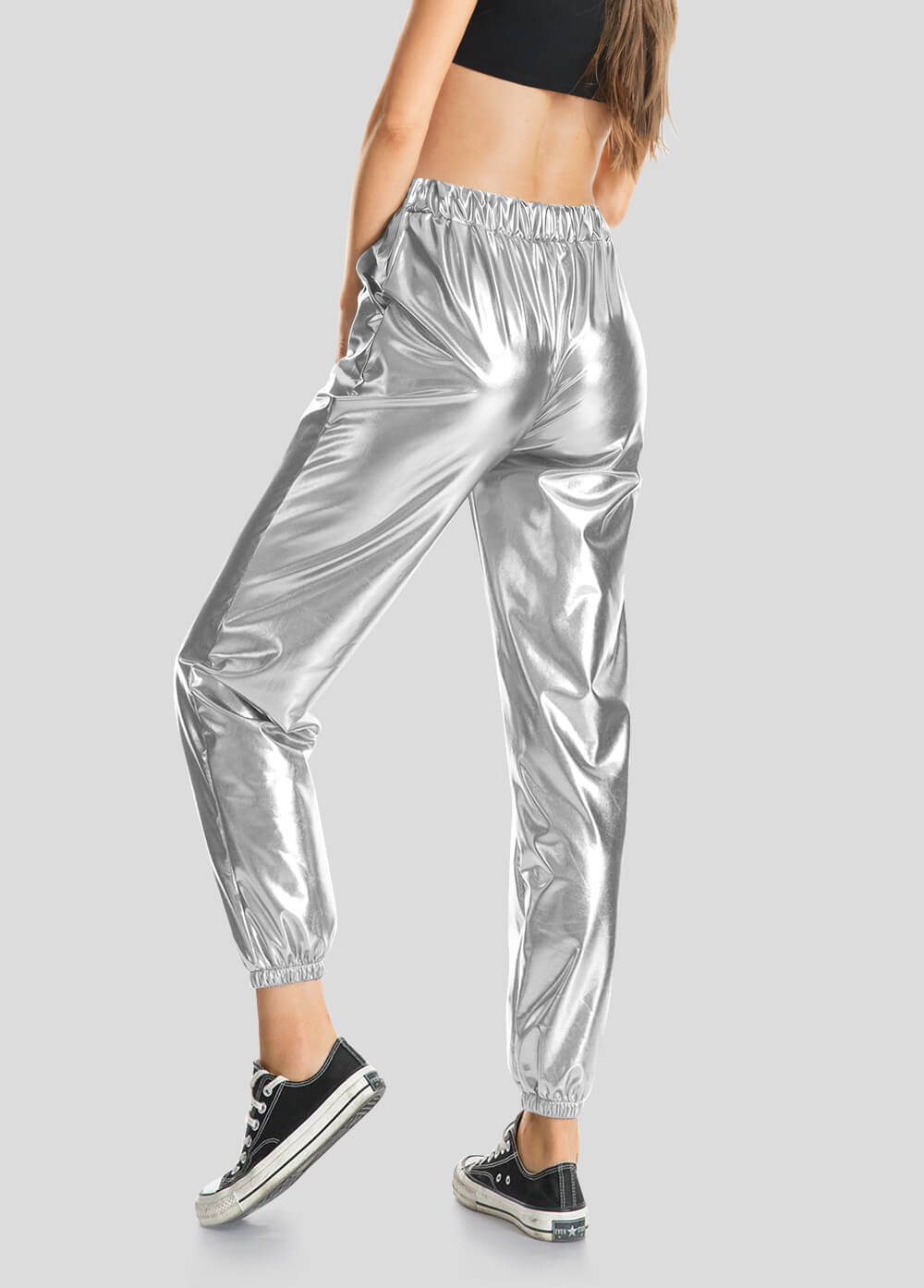 High Waisted Shiny Metallic Jogger Pants