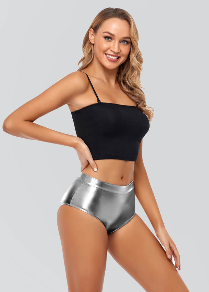 Womens Metallic Mid-Rise Booty Shorts