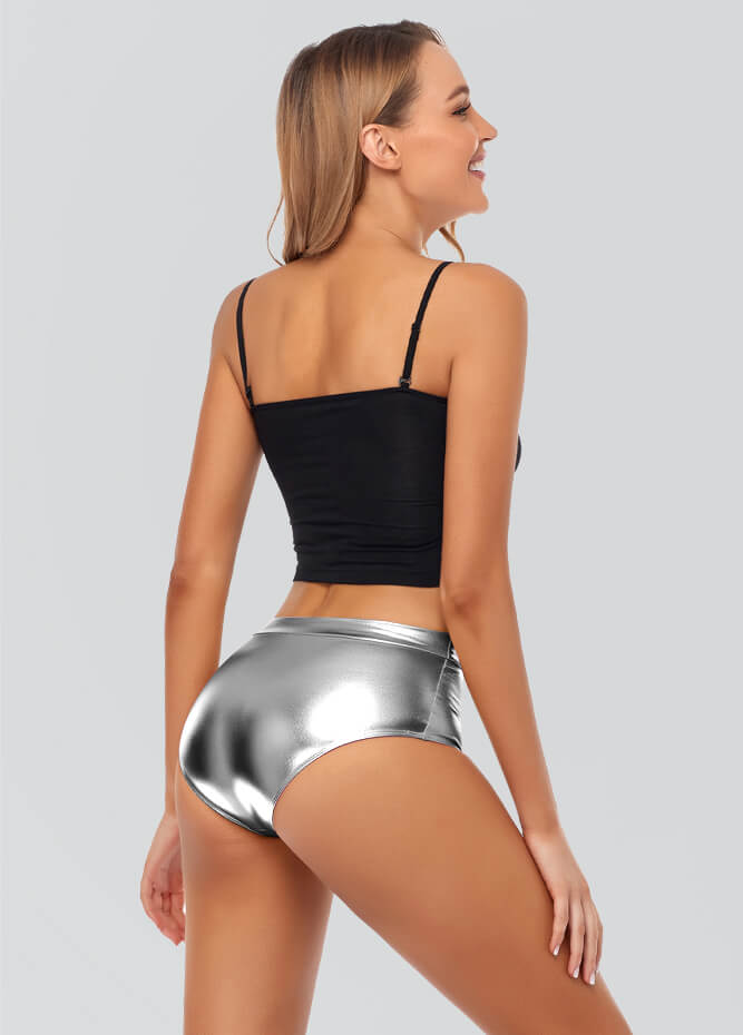 Womens Metallic Mid-Rise Booty Shorts