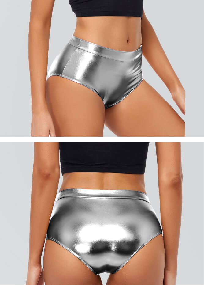 Womens Metallic Mid-Rise Booty Shorts