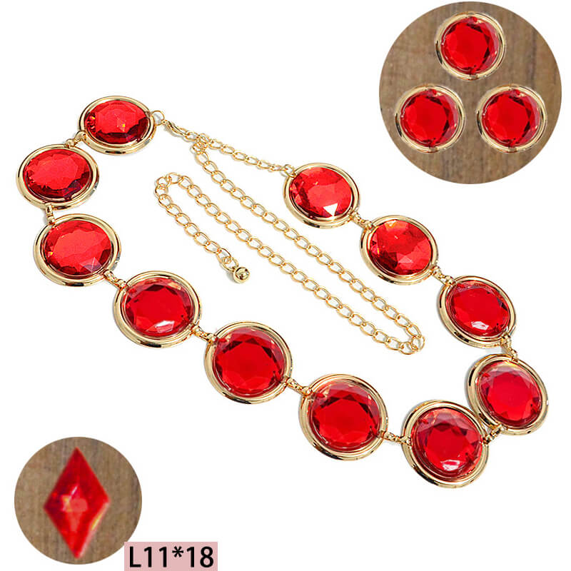 5 Pcs Halloween Cosplay Waist Belt Red Gems Belt Adjustable Stone Chain with Red Gems Diamond and Round Acrylic Rhinestones