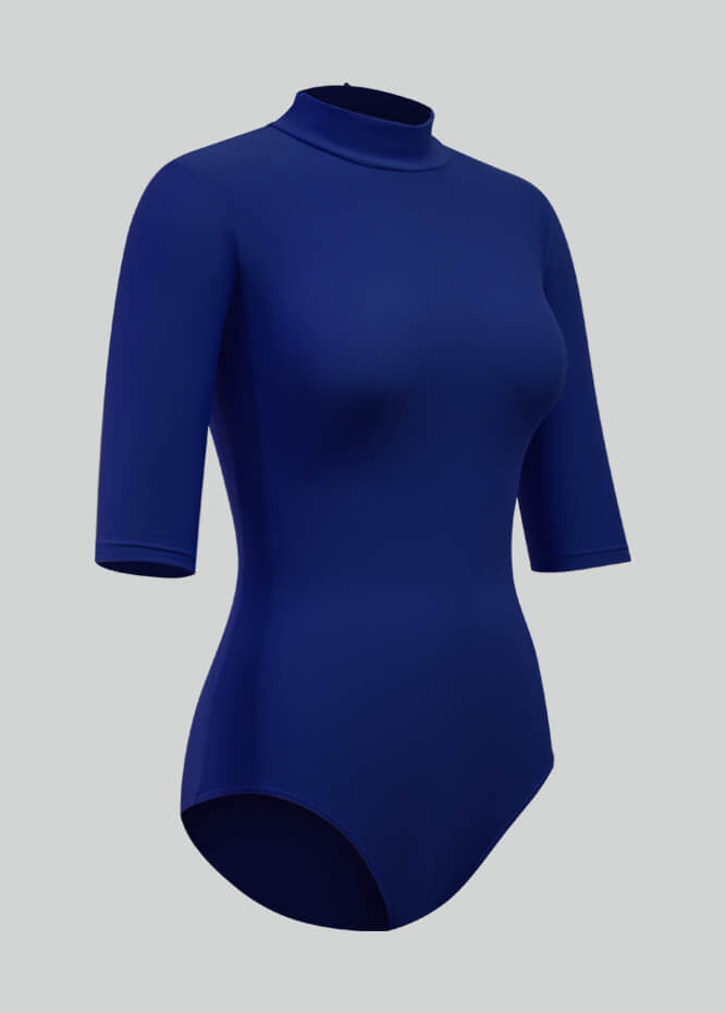 Womens Half-Sleeved Mock Neck Spandex Leotard