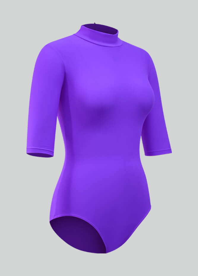 Womens Half-Sleeved Mock Neck Spandex Leotard