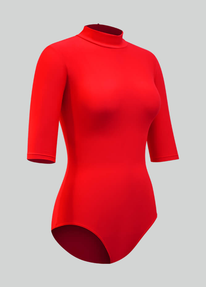 Womens Half-Sleeved Mock Neck Spandex Leotard