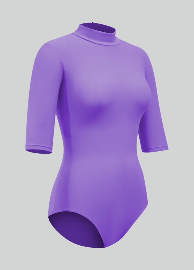 Womens Half-Sleeved Mock Neck Spandex Leotard