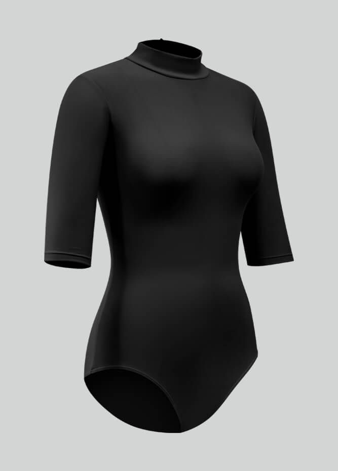 Womens Half-Sleeved Mock Neck Spandex Leotard