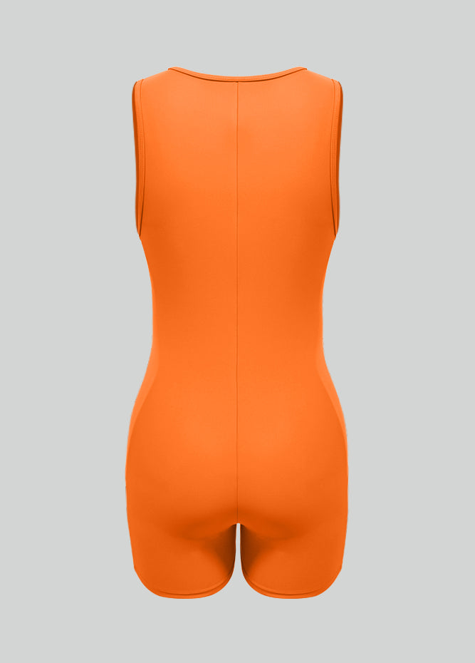 Womens Sleeveless Front Zipper Romper Bodysuit