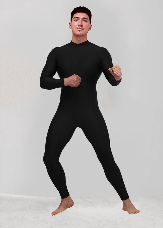 Mens Zip Front Spandex Long Sleeve Unitard