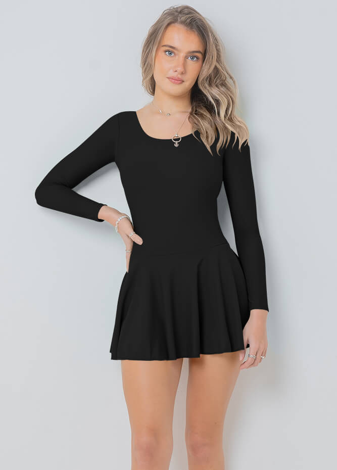 Womens Long Sleeve Skirted Leotard