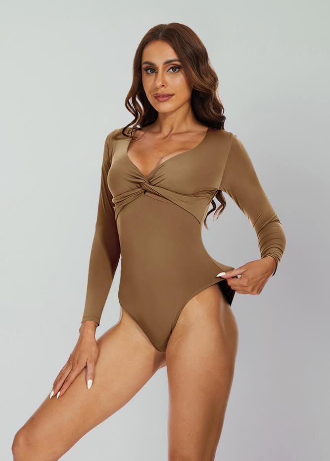 Nude Sleeveless Zip Front Thong Bodysuit