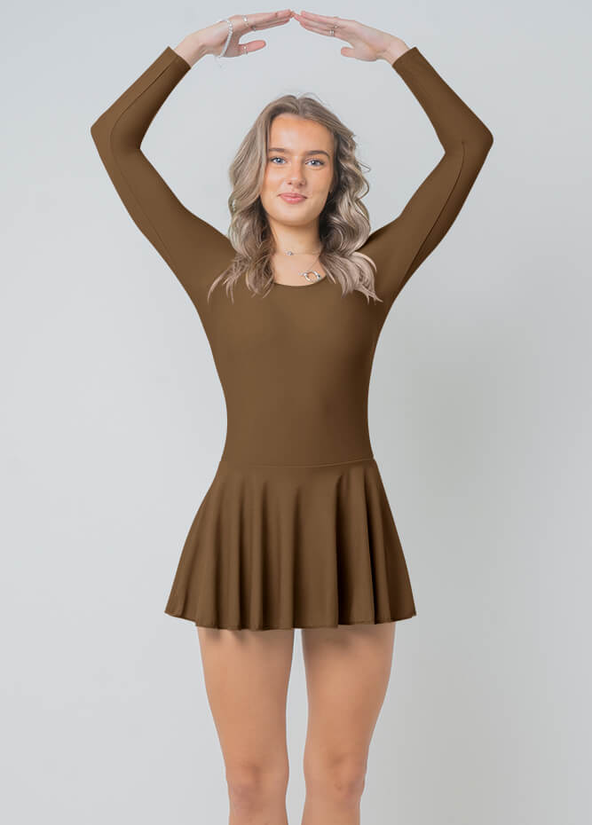 Womens Long Sleeve Skirted Leotard