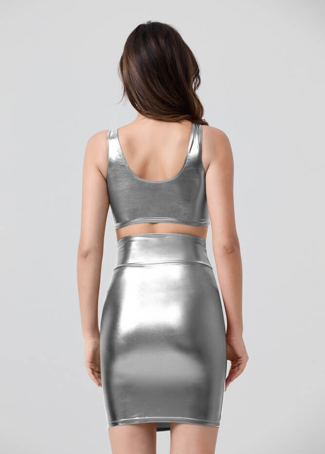 Shiny Metallic Tops & Pencil Skirt Set