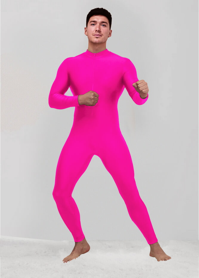 Mens Zip Front Spandex Long Sleeve Unitard