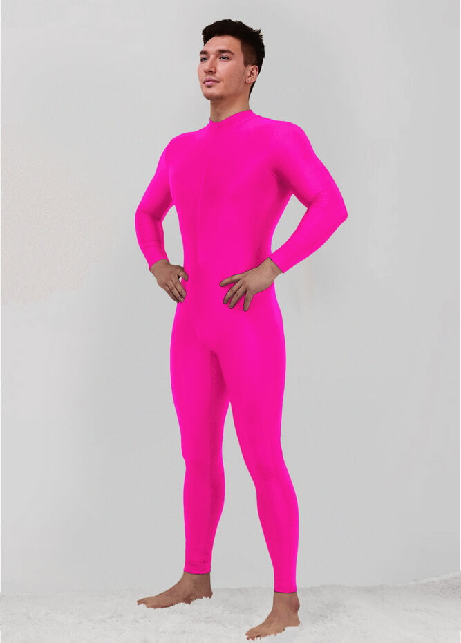 Mens Zip Front Spandex Long Sleeve Unitard