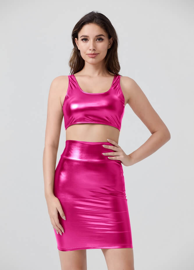 Shiny Metallic Tops & Pencil Skirt Set