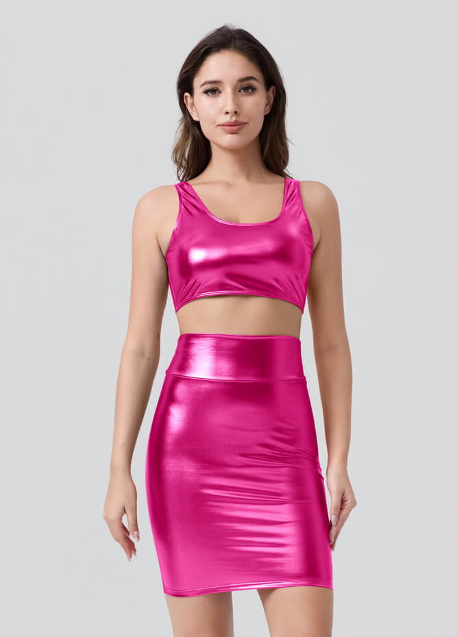 Shiny Metallic Tops & Pencil Skirt Set